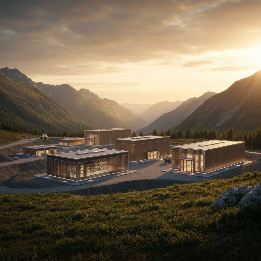 Elegant sustainable mining operation in pristine mountain landscape